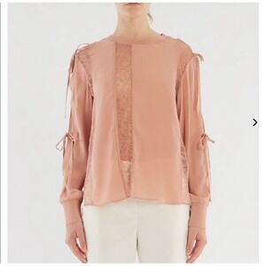 Phillip Lin 3.1 Ballerina Core Blush Pink Tie Sleeve Lace Blouse Size 2/S Silk